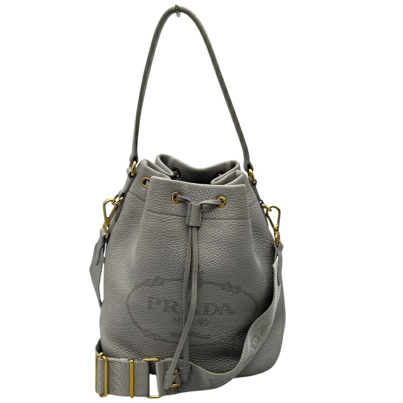 プラダ PRADA ロゴタイプ肩部 1BE018 点火装置薄墨色 なめし革 レディース ショルダーバッグ【中古】