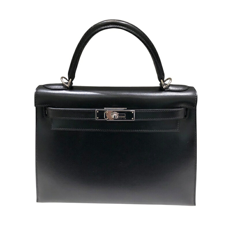 エルメス HERMES ケリー28　外縫い □I刻 ブラックSV金具 ボックスカーフ レディース ハンドバッグ【中古】