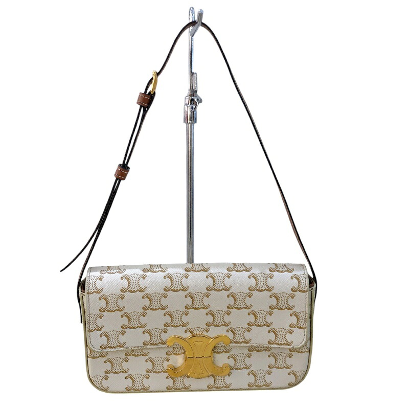 セリーヌ CELINE ショルダーバッグ クロード ホワイト トリオンフキャンバス/カーフ レディース ショルダーバッグ【中古】|OKURA(おお蔵)店