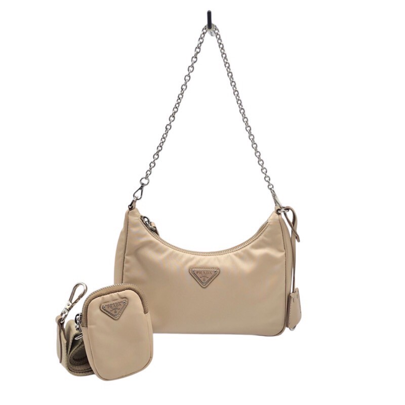 プラダ PRADA Re-Edition2005 バッグ 1BH204 ベージュ×SV金具 ナイロン レディース ショルダーバッグ【中古】
