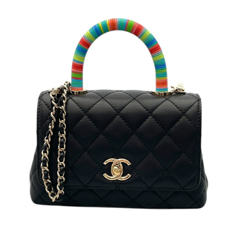 CHANEL ムートン スエード ハンドバッグ ブラック系 5番台 シール付き 名東】【CHANEL】シャネル がま口チェーンショルダーバッグ