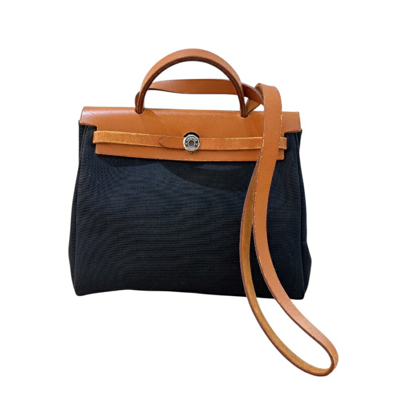 エルメス HERMES エールバッグPM □D刻 ブラック・ゴールド シルバー金具 トワル レディース ハンドバッグ【中古】