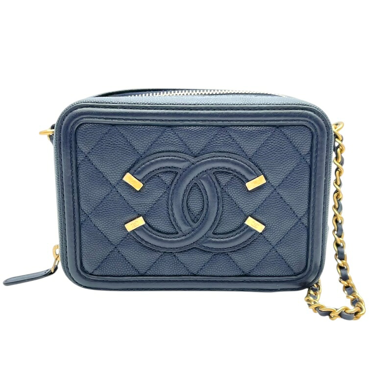シャネル CHANEL CCフィグリー ショルダー A84452 25番台 ネイビー ゴールド金具 キャビア レディース ショルダーバッグ【中古】