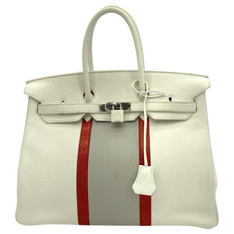 エルメス HERMES バーキン35 クラブ □O刻 ホワイト×グリペール×サンギーヌ　シルバー金具 トリヨン/リザード レディース ハンドバッグ【中古】