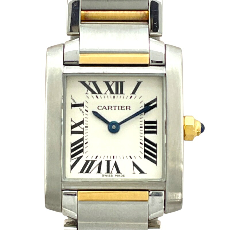 カルティエ Cartier タンクフランセーズ SM W51007Q ホワイト ステンレススチール/ゴールド クオーツ レディース 腕時計【中古】 244,000円