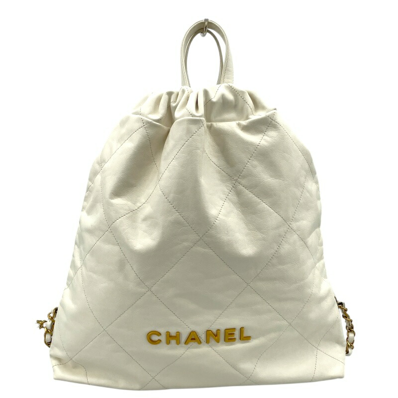 シャネル CHANEL バックパック AS3859 ホワイト ゴールド金具 シャイニーカーフ レディース リュック・デイパック【中古】