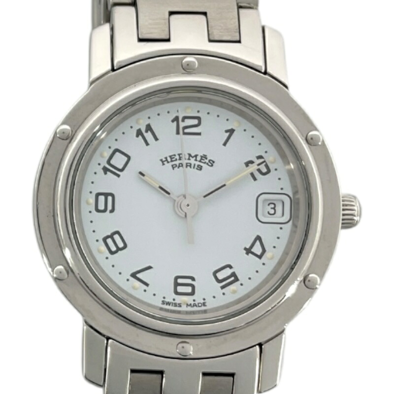 エルメス HERMES クリッパー CL4.210 ホワイト SS レディース 腕時計【中古】
