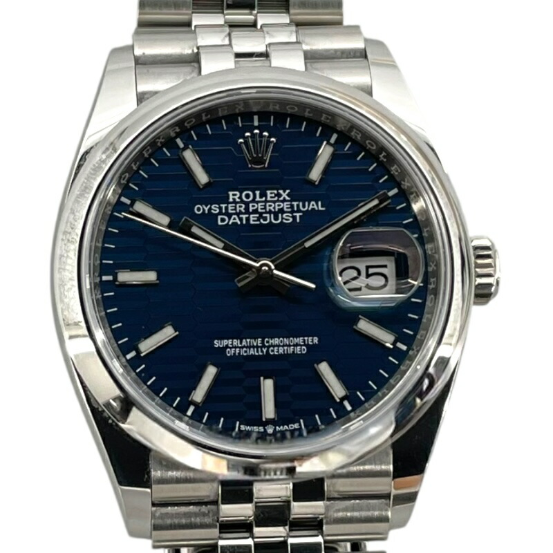 ロレックス ROLEX デイトジャスト36 フル―テッドモチーフ 126200 ブルー SS 自動巻き ユニセックス 腕時計【中古】