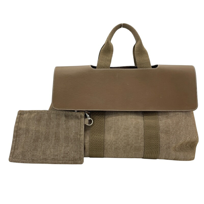 エルメス HERMES ヴァルパラインGM エトゥープ SV金具 トワル/ツェブロン メンズ ハンドバッグ【中古】