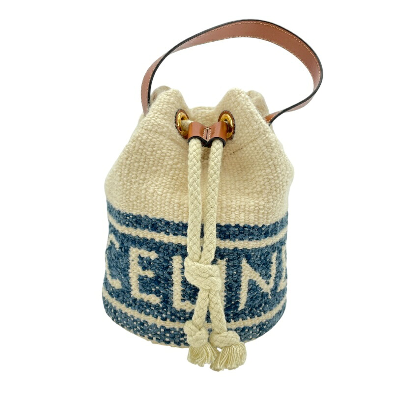 セリーヌ CELINE ティーンドロースリングバッグ 196532 アイボリー コットン レディース ハンドバッグ【中古】