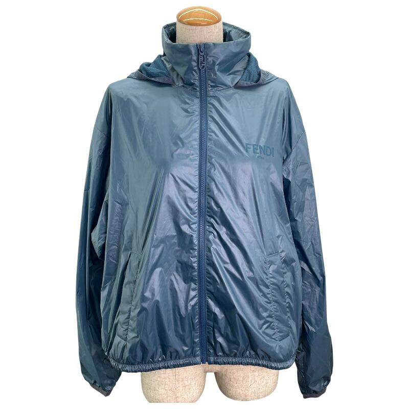 フェンディ FENDI バゲットバッグ ジップアップジャケット FAN087 ブルー ナイロン メンズ ナイロンジャケット【中古】