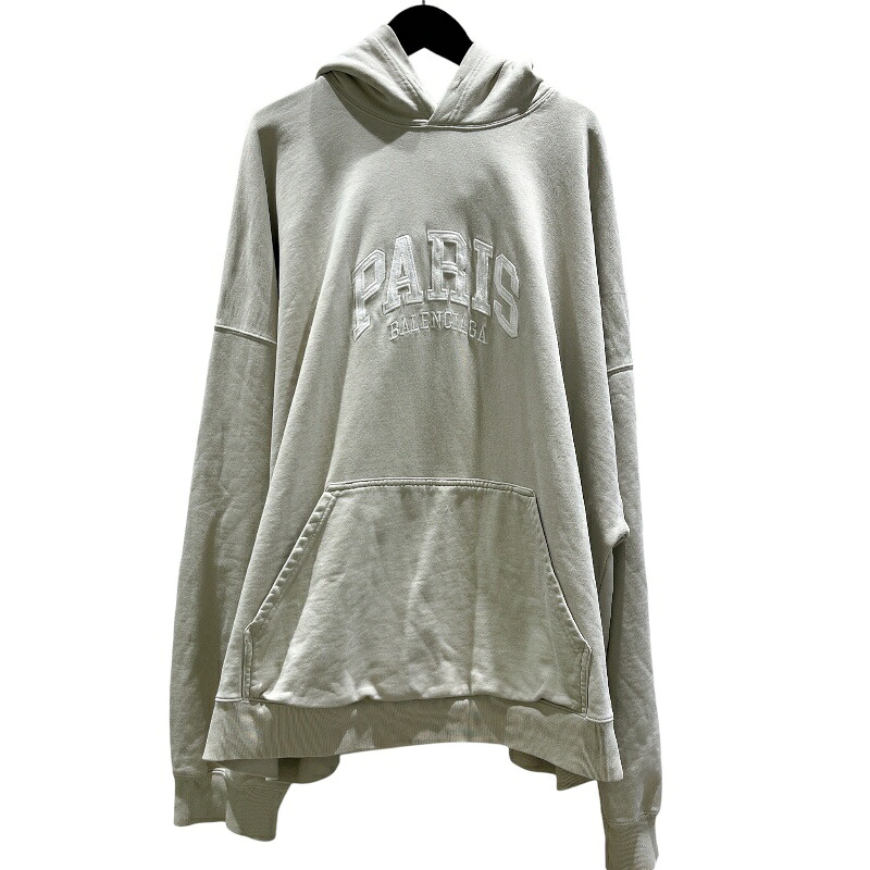 バレンシアガ BALENCIAGA ロゴ刺・墸スウェットパーカー　2023年 674986 グレー コットン メンズ パーカー【中古】