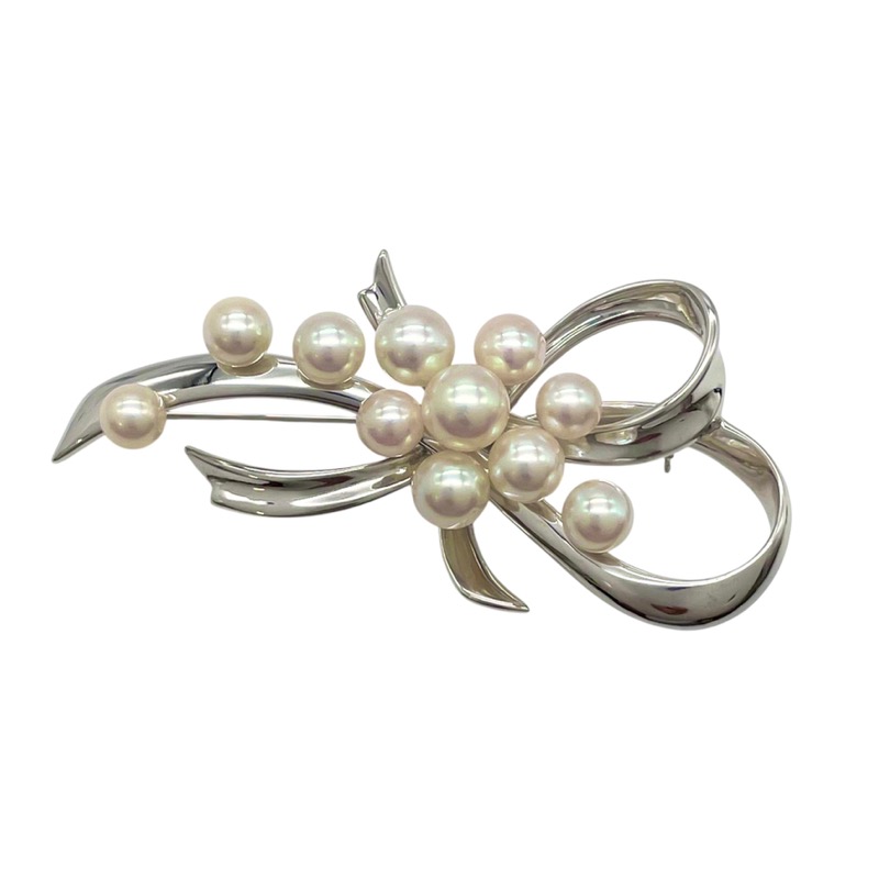 タサキ TASAKI リボンモチーフ パール ピンブローチ ホワイトゴールド K18WG ジュエリー【中古】