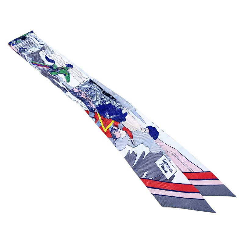 エルメス ツイリー COUP DE FOUET AU BLOC スカーフ シルク HERMES エルメス スカーフ ツイリー ブルー×ホワイト×ピンク