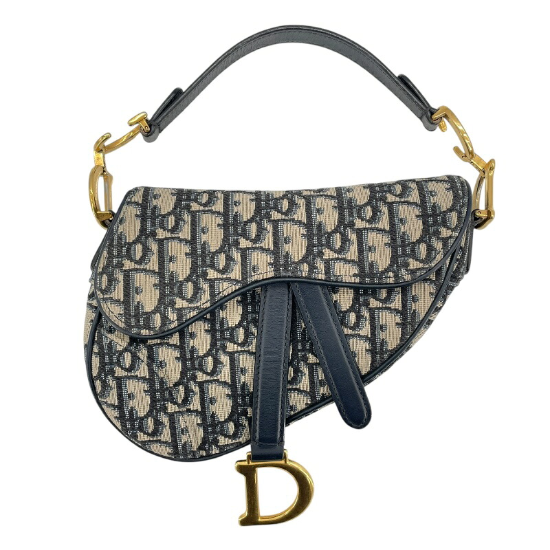 クリスチャン・ディオール Christian Dior サドルバッグミニ M0447CTZQ ネイビー GD金具 ジャガード レディース ハンドバッグ【中古】