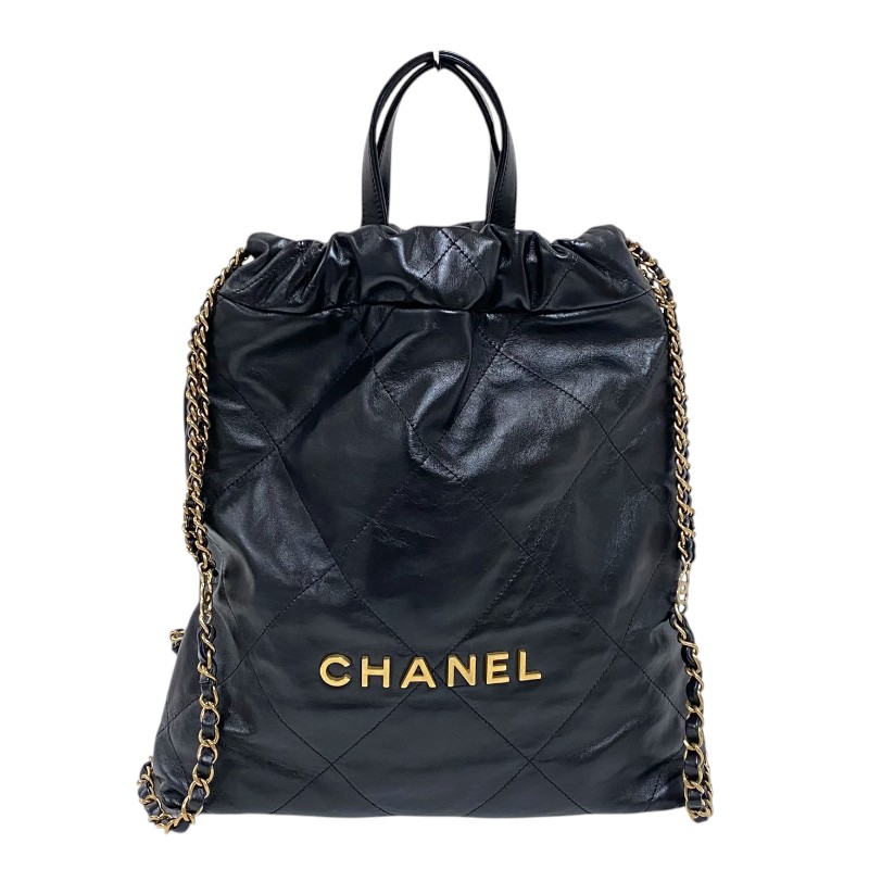 【6/1～ 最大限度30,000円OFFクーポン券！】シャネル CHANEL CHANEL22 うしろ側容器に並べる AS3859 黒いこと ゴールド金具 シャイニーカーフ レディース 背嚢 デイパック【中古】