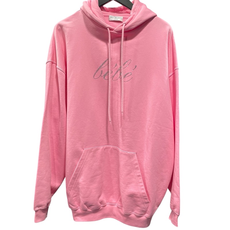 バレンシアガ BALENCIAGA ラインストーン装飾スウェットパーカー 578135 ピンク コットン メンズ パーカー【中古】