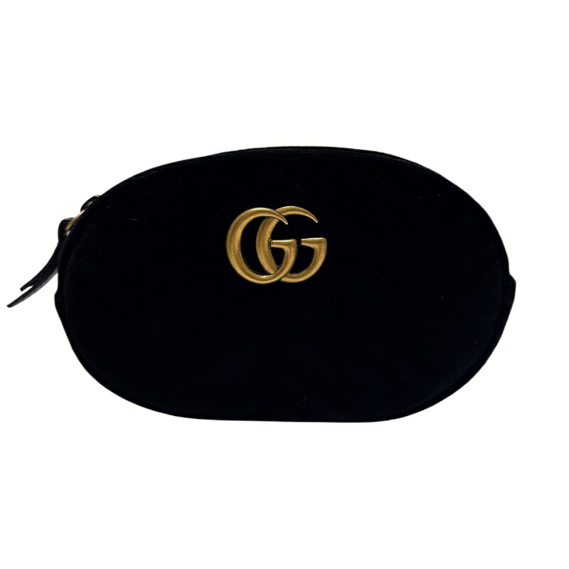 グッチ GUCCI GGマーモント　ウエストバッグ 476434 ブラック ベルベット レディース ボディバッグ【中古】