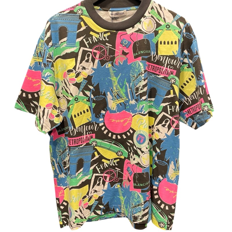 バレンシアガ BALENCIAGA 総柄半袖Tシャツ マルチカラー コットン メンズ 半袖Ｔシャツ【中古】