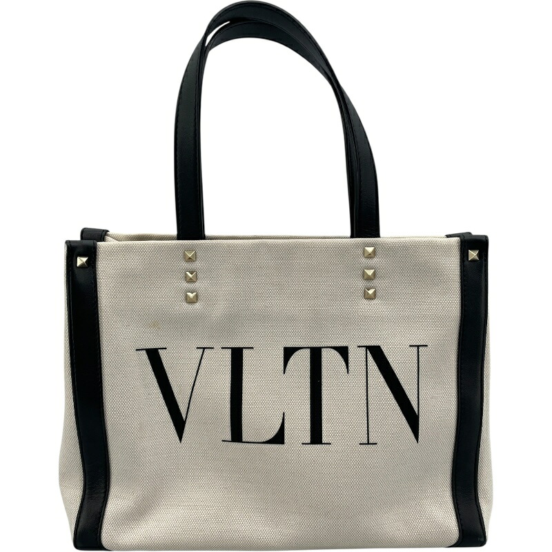 ヴァレンティノ VALENTINO スタッズ 2WAY ホワイト×ブラック キャンバス・レザー レディース ショルダーバッグ【中古】 42,600円