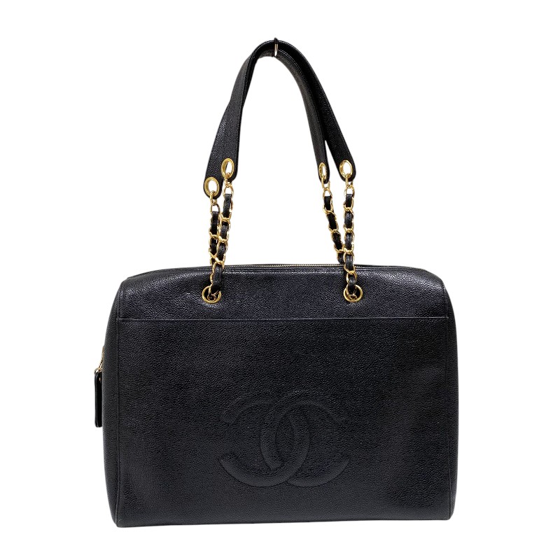 シャネル CHANEL ココマーク チェーントートバッグ A01804 5番台 ブラック ゴールド金具 キャビアスキン レディース ショルダーバッグ【中古】