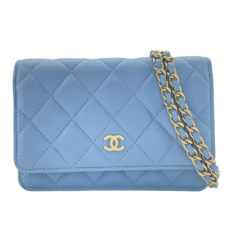 シャネル CHANEL マトラッセチェーンウォレット AP0250 30番台 ライトブルー GD金具 ラム レディース ウォレットチェーン【中古】