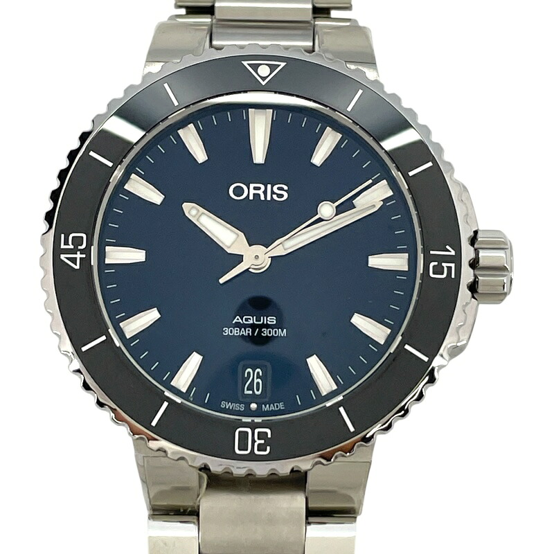 オリス ORIS アクイス デイト 0173377314135 ネイビー SS メンズ 腕時計【中古】