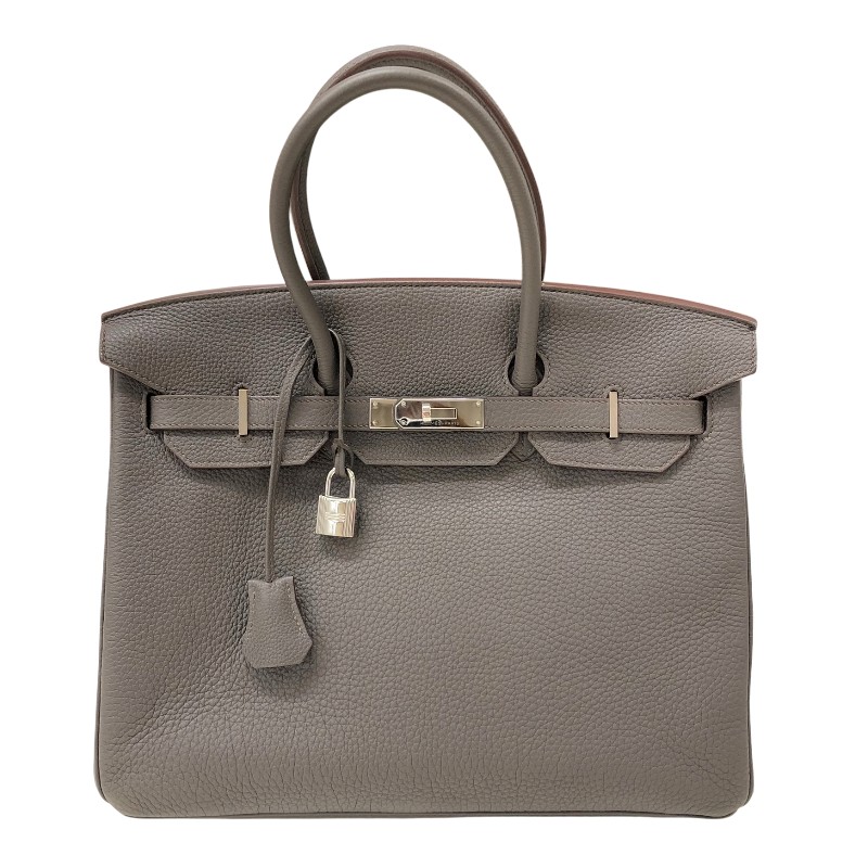 エルメス HERMES バーキン35 □P刻 エタン シルバー金具 トリヨンクレマンス レディース ハンドバッグ【中古】