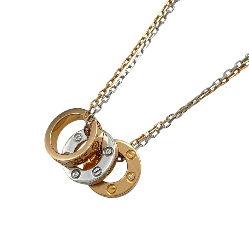カルティエ Cartier スリーフープネックレス ピンクゴールドxホワイトゴールド 750 ジュエリー【中古】｜OKURA（おお蔵）店