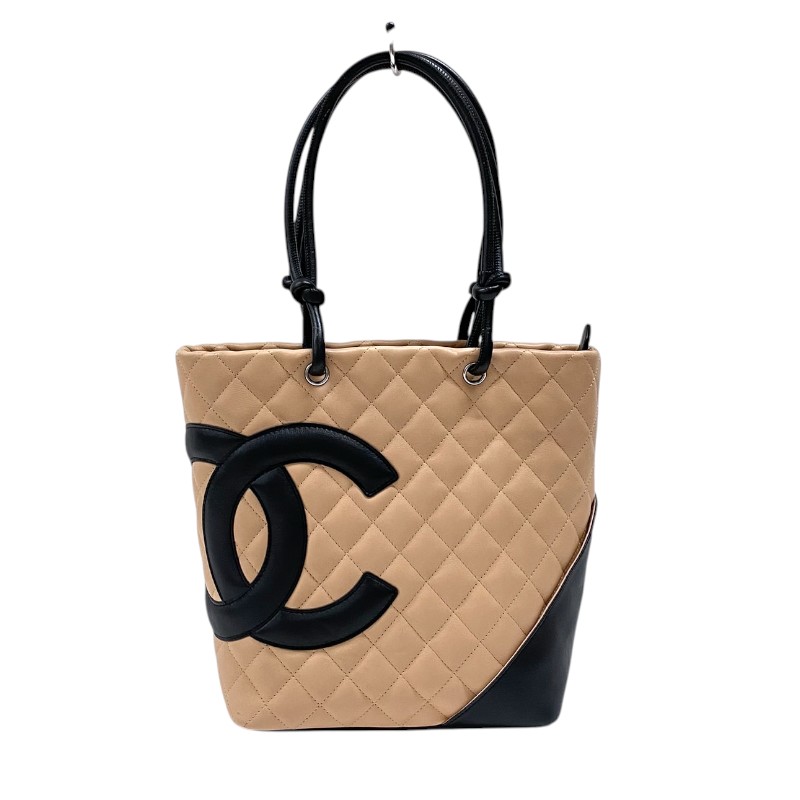 シャネル CHANEL カンボンライントートPM A25166 ベージュ×ブラック カーフ レディース ハンドバッグ【中古】