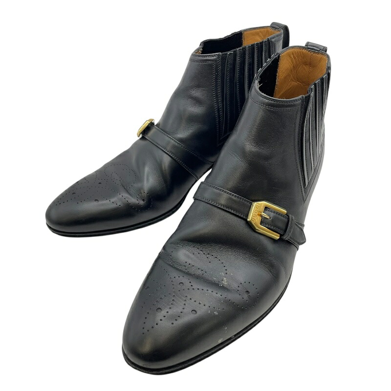 グッチ GUCCI サイドゴアアンクルブーツ 563268 ブラック レザー メンズ ブーツ【中古】