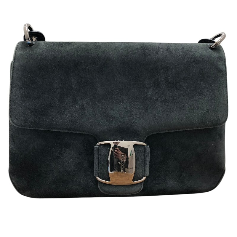 サルヴァトーレ・フェラガモ Salvatore Ferragamo ヴァラ セミショルダー バッグ 217643 ブラック×SV金具 スウェード レディース ショルダーバッグ【中古】