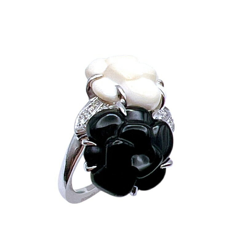 楽天市場】CHANEL シャネル カメリア リング オニキス 750 K18WG ＃53