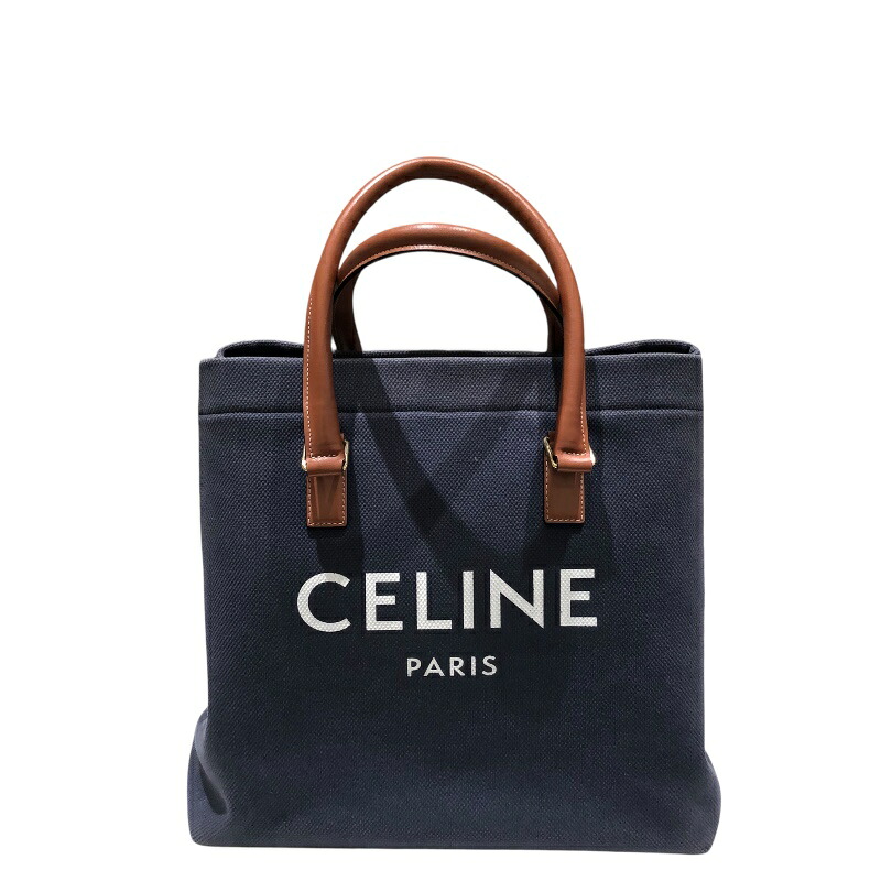 セリーヌ CELINE ホリゾンタルカバス 19216 ネイビー キャンバス レディース トートバッグ【中古】