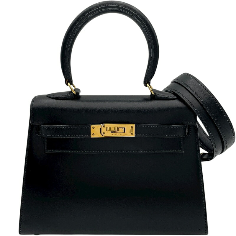 エルメス HERMES ミニケリー20 〇X刻 ブラック GD金具 ボックスカーフ レディース ショルダーバッグ【中古】