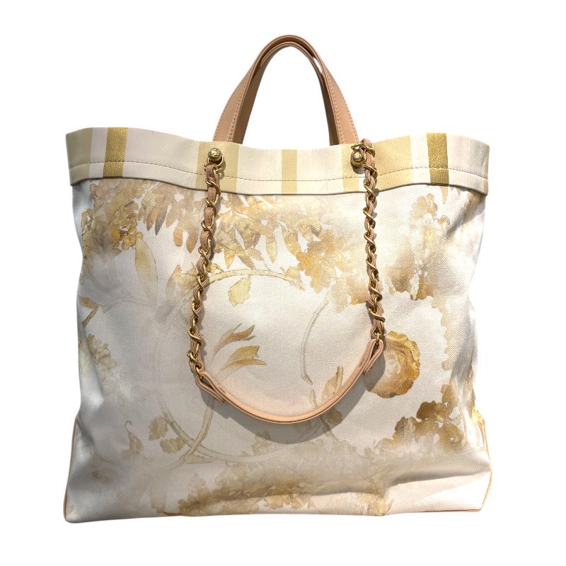 シャネル CHANEL ボタニカルチェーントート ホワイト・ベージュ キャンバス レディース トートバッグ【中古】