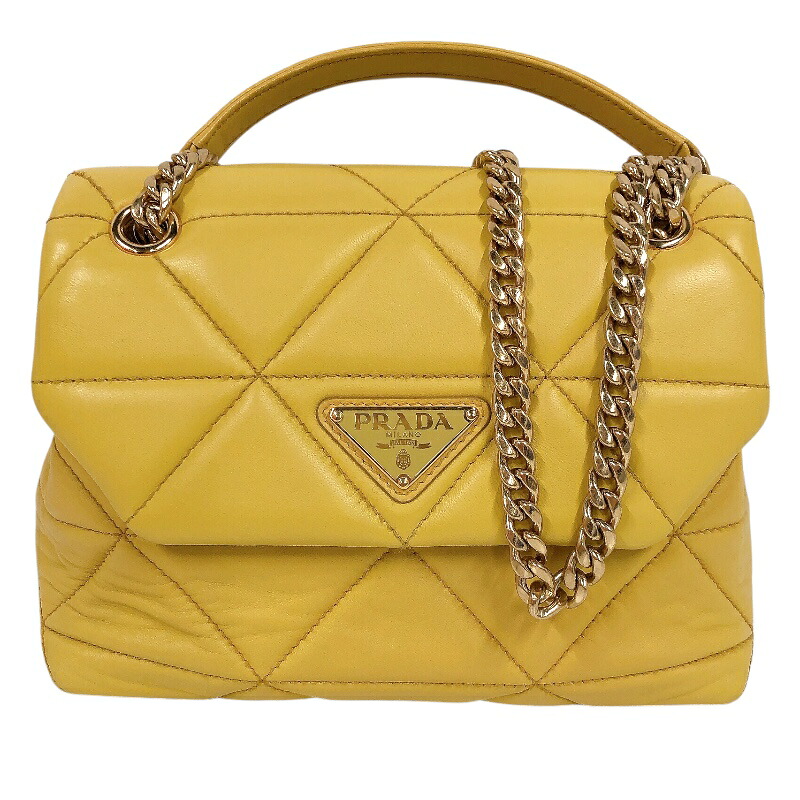 プラダ PRADA スペクトラムスモール １BD233 イエロー レザー レディース ショルダーバッグ【中古】