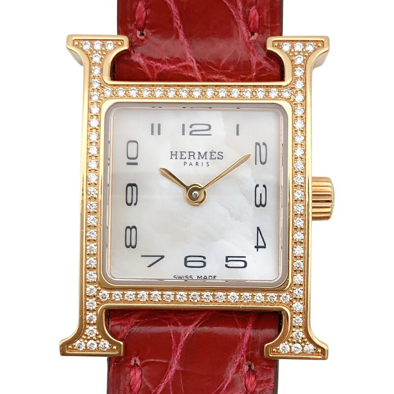 エルメス HERMES Hウォッチ ミニ　ホワイトシェル HH1.173 K18ピンクゴールド K18 レディース 腕時計【中古】