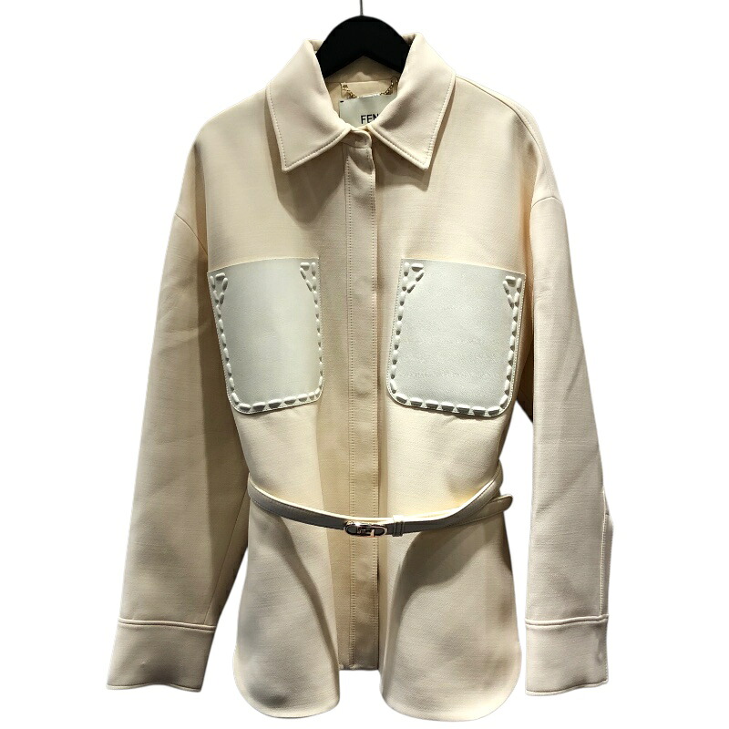 フェンディ FENDI ベルト付きシャツジャケット FJ7262 アイボリー ウール レディース その他アウター【中古】