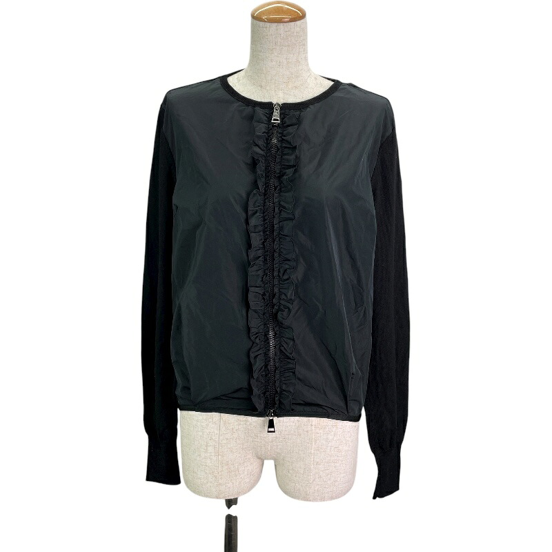 モンクレール MONCLER ナイロン切替ニットカーディガン G10939B71600 A9361 ブラック ウール レディース カーディガン【中古】