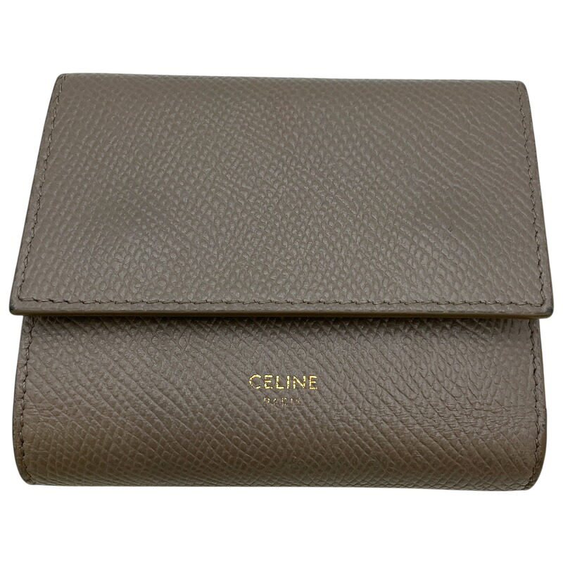 セリーヌ CELINE スモール トリフォールド ウォレット 10B573 ベージュ ドラムドカーフ レディース 二つ折り財布【中古】