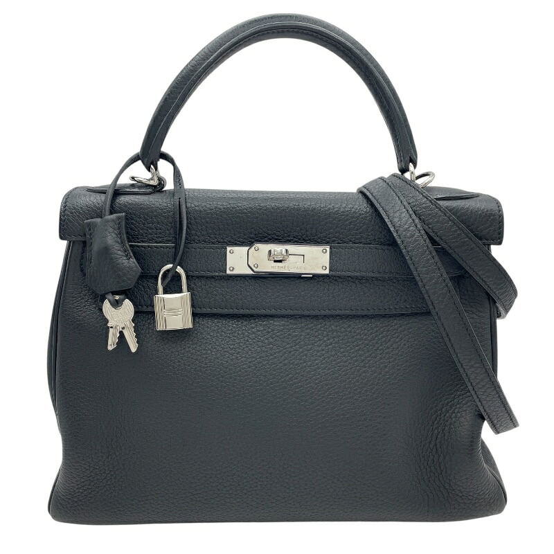 エルメス HERMES ケリー28 内縫い □M刻 ブラック SV金具 トリヨン レディース ショルダーバッグ【中古】
