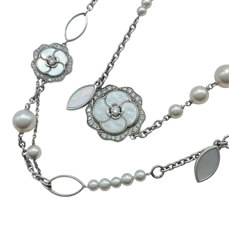 シャネル CHANEL ボダンドゥカメリアロングネックレス ホワイトゴールド 750 シェル ジュエリー【中古】｜OKURA（おお蔵）店
