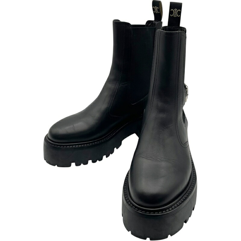 セリーヌ CELINE バルキーサイドゴアショートブーツ 349823607C ブラック レザー レディース ブーツ【中古】|OKURA(おお蔵)店