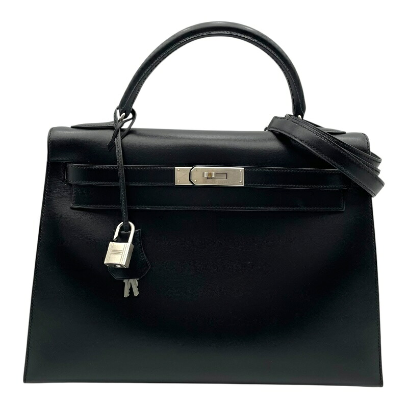 エルメス HERMES ケリー32　外縫い □B刻印　（1998年製） ブラック　シルバー金具 ボックスカーフ レディース ハンドバッグ【中古】 702,800円