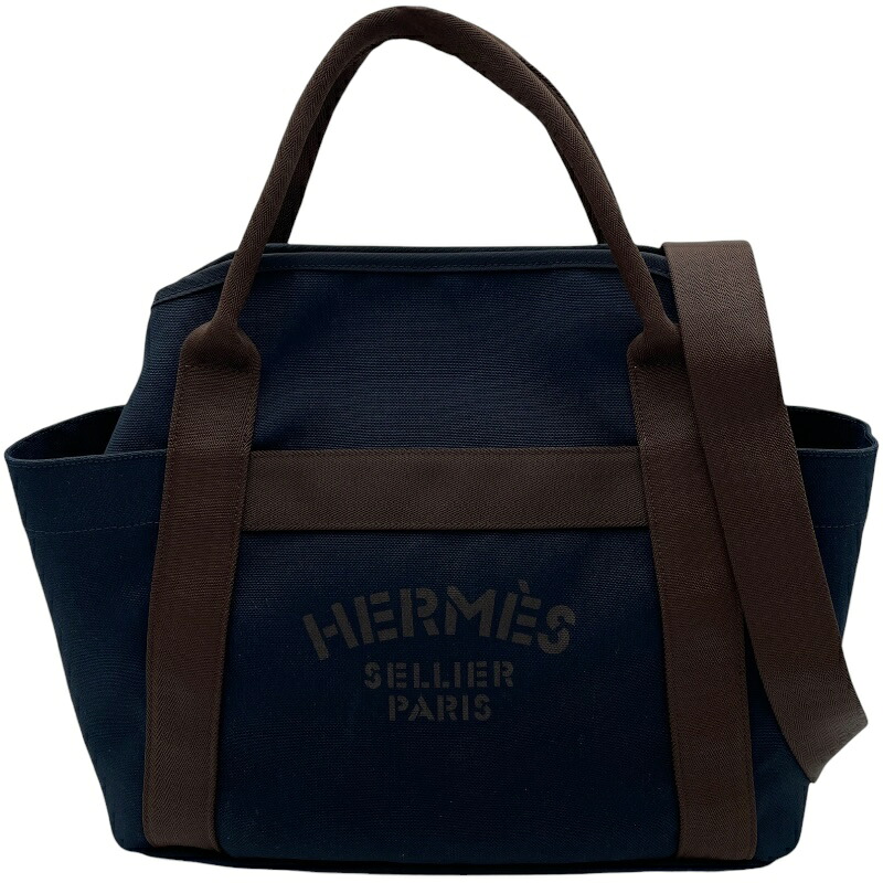 エルメス HERMES サックドパンサージュ A刻印（2017年製) ネイビー　シルバー金具 トワル レディース ハンドバッグ【中古】