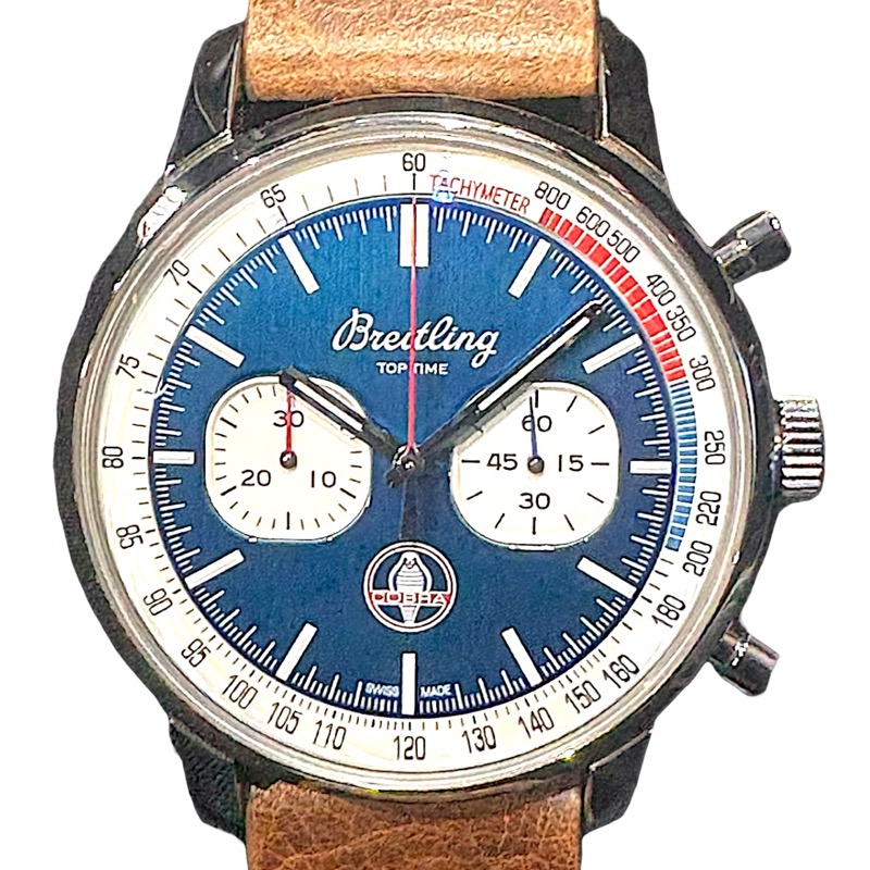 ブライトリング BREITLING トップタイム シェルビーコブラ A41315 ブルー×ホワイト SS/革ベルト メンズ 腕時計【中古】