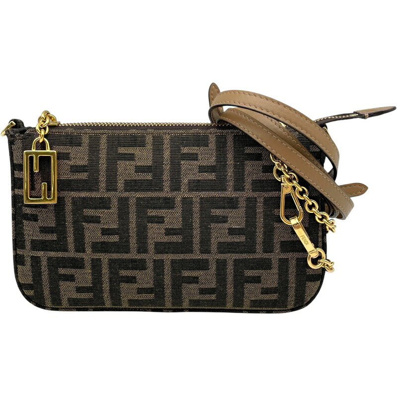 フェンディ FENDI FF井戸釣瓶 か細い クラッチペダル 8BS073 赤銅色 帆布 レディース ショルダーバッグ【中古】