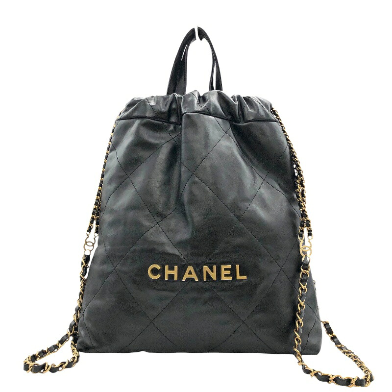 シャネル CHANEL チェーンバックパック AS3313 ブラック×ゴールド金具 カーフ シャイニーカーフ レディース リュック・デイパック【中古】 331,650円