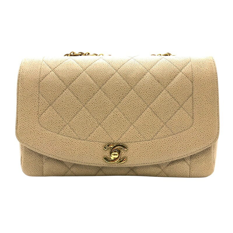 シャネル CHANEL ダイアナ25 A01165 ベージュ×ゴールド金具 キャビアスキン レディース ショルダーバッグ【中古】